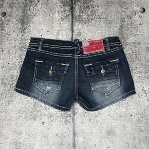 Vtg 00s 1st Kiss Womens Low Rise Denim Shorts Dark Wash Contrast Stitch Size 7